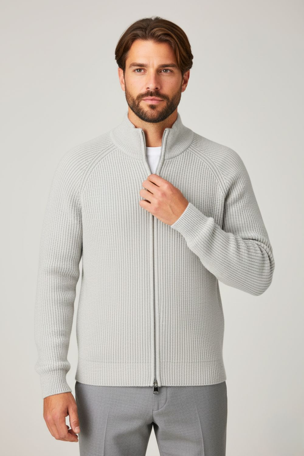 Gray Zip-Up Knit Jacket