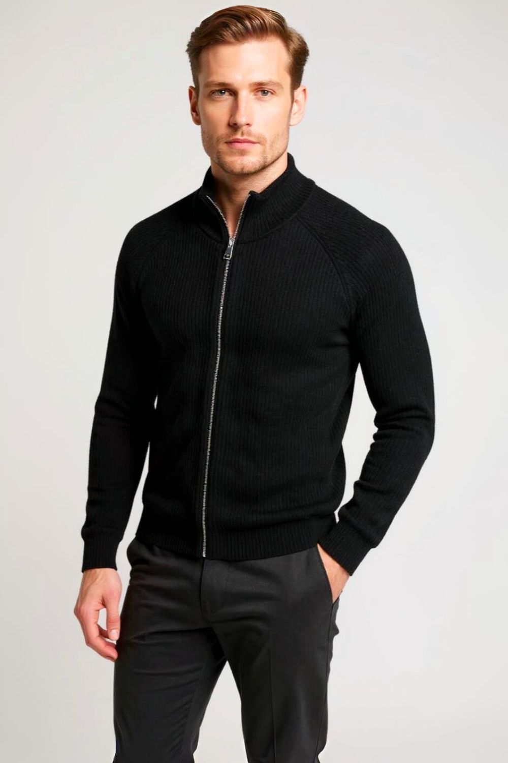 Black Zip-Up Knit Jacket