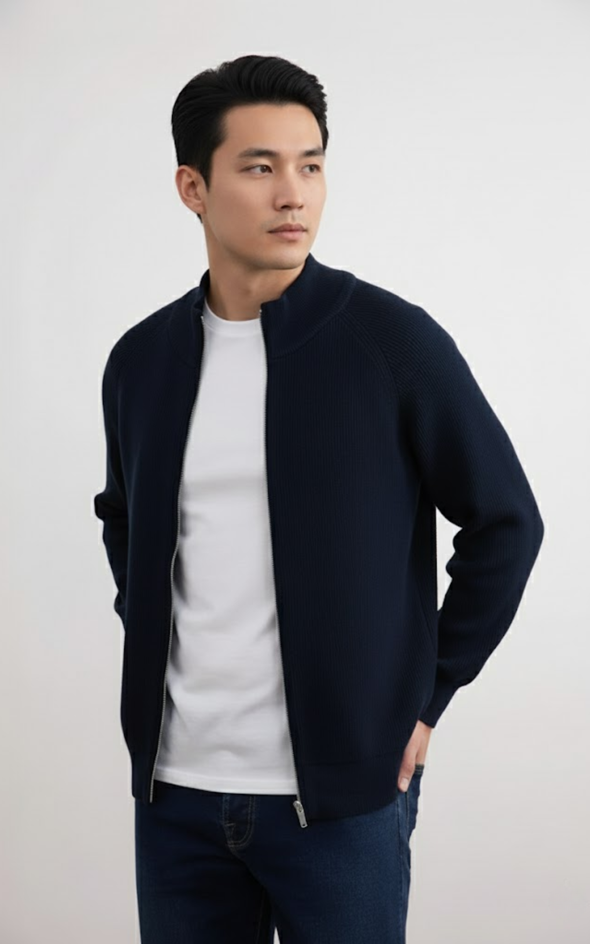 Men’s Full-Zip Knit Sweater – Premium Ribbed Cotton Jacket