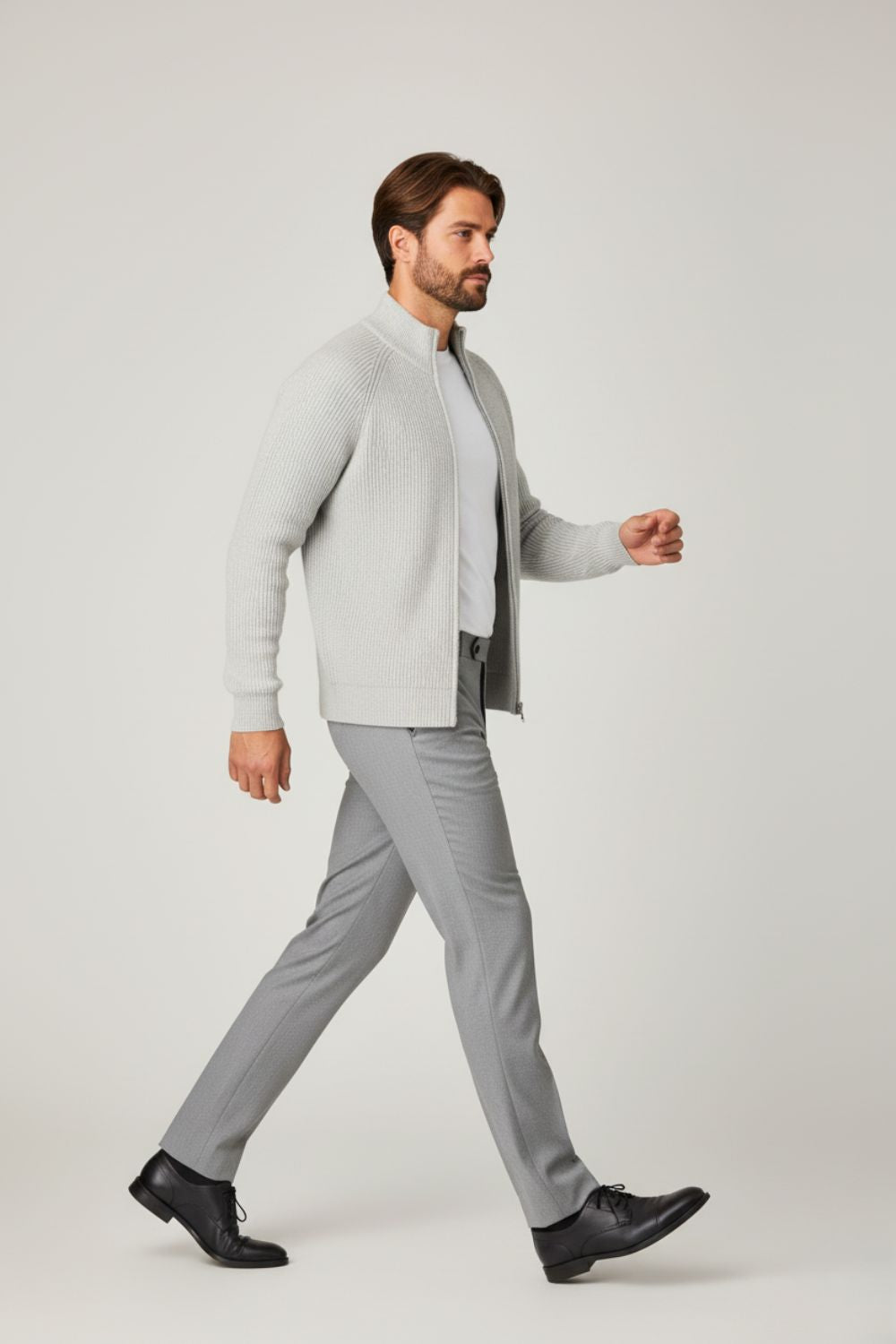 Gray Zip-Up Knit Jacket