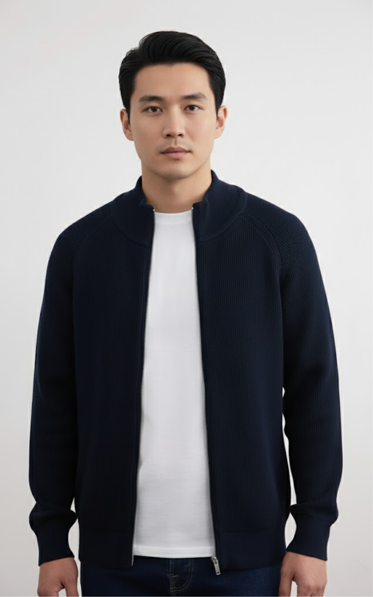 Men’s Full-Zip Knit Sweater – Premium Ribbed Cotton Jacket