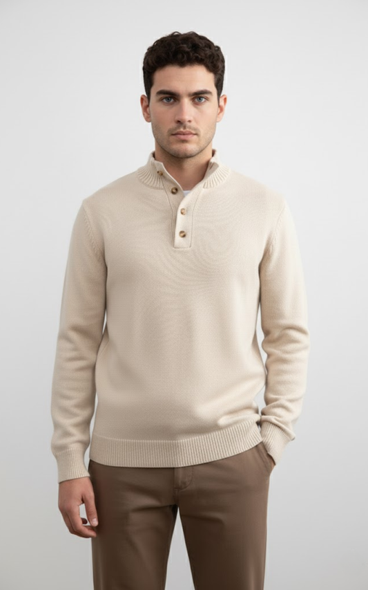 Men’s Half Button Knit Sweater – Classic Cotton Blend
